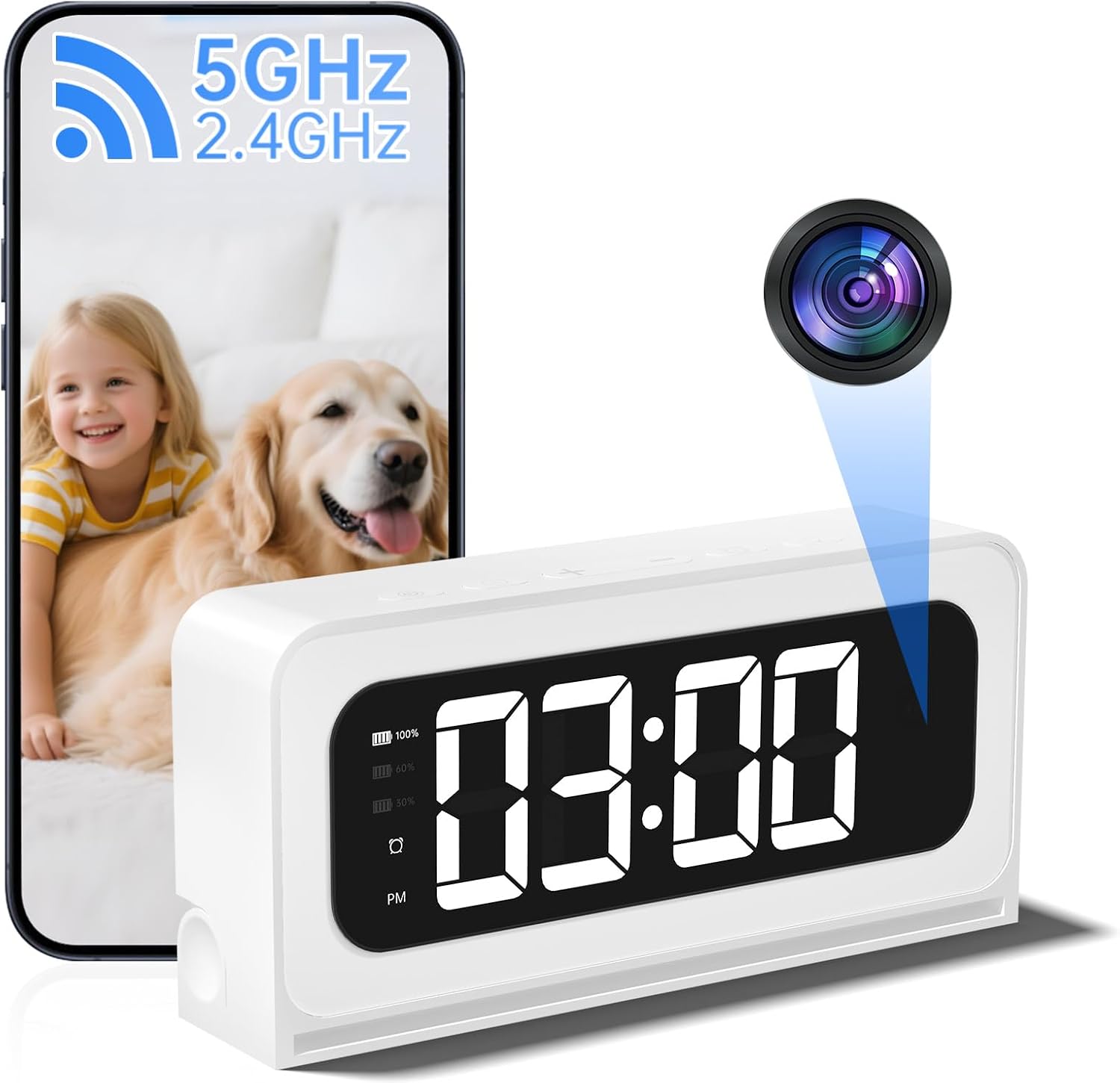 Smart Clock Camera with Alarm & Night Light